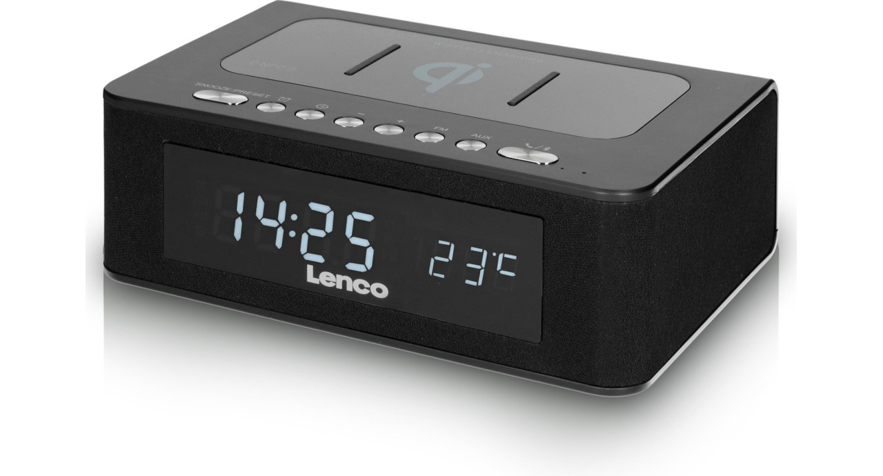 Lenco CR-580BK - Wekkerradio met Qi Wireless Smartphone oplader Temperatuurweergave - Zwart