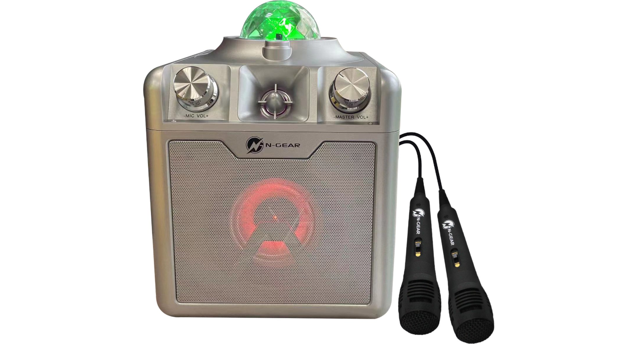 N-GEAR Disco Star 710 Silver - Draadloze Karaoke Bluetooth Speaker - Sterrenprojector - 2 Microfoons