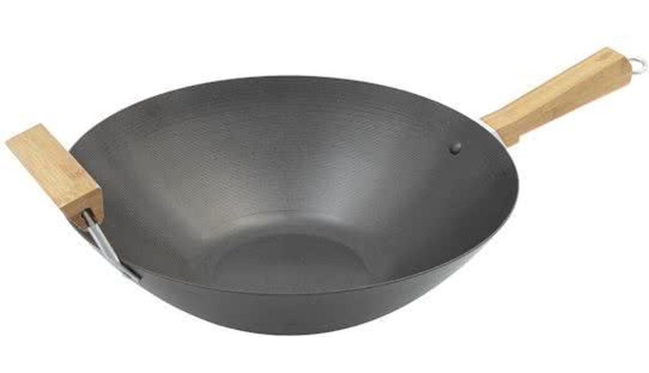 Point-Virgule wok uit carbonstaal met antikleeflaag & bamboe handvat ø 36cm